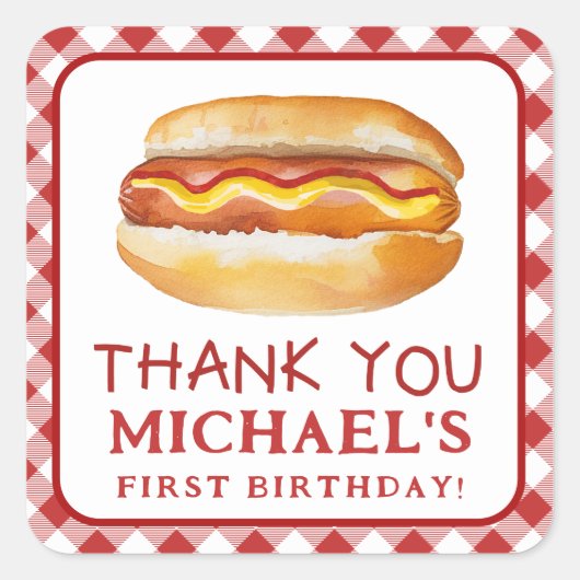 Hot Dog Birthday Vielen Dank Sticker - Square GRIL (Vorderseite)