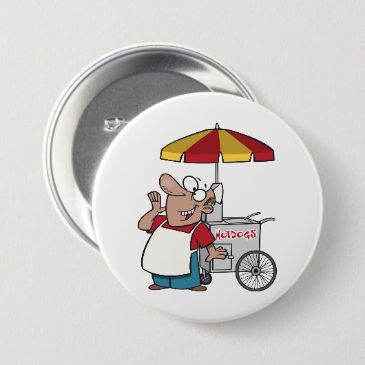 Hot Dog Cart Vendor Street Food Seller Button (Vorne & Hinten)