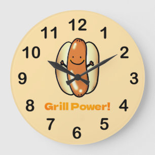 Hot Dog-Cartoon Große Wanduhr