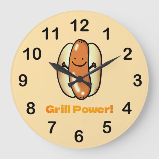 Hot Dog-Cartoon Große Wanduhr (Vorderseite)