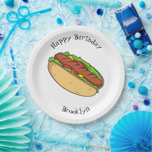 Hot Dog Cartoon Pappteller (Party)