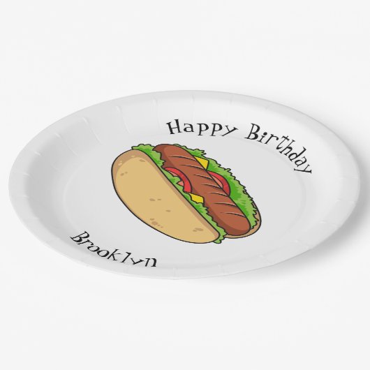 Hot Dog Cartoon Pappteller (Schrägansicht)