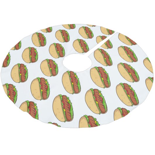 Hot Dog Cartoon Polyester Weihnachtsbaumdecke (Schrägansicht)