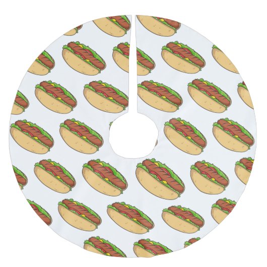 Hot Dog Cartoon Polyester Weihnachtsbaumdecke (Vorderseite)