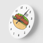 Hot Dog Cartoon Runde Wanduhr (Winkel)