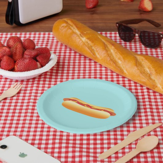 Hot Dog Cartoon Zeichnend auf blauem Hintergrund Pappteller (Picknick)