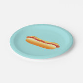 Hot Dog Cartoon Zeichnend auf blauem Hintergrund Pappteller (Schrägansicht)