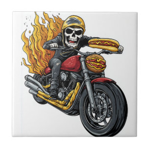 Hot Dog Fahrer � Lustiger Biker-Totenkopf Fliese