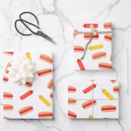 Hot Dog Fast Food GRILLEN Muster Geschenkpapier Set