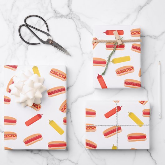 Hot Dog Fast Food GRILLEN Muster Geschenkpapier Set (Vorderseite)
