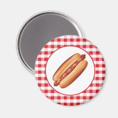Hot Dog Fast Food Illustration auf Red Gingham Magnet (Vorderseite/Rückseite)