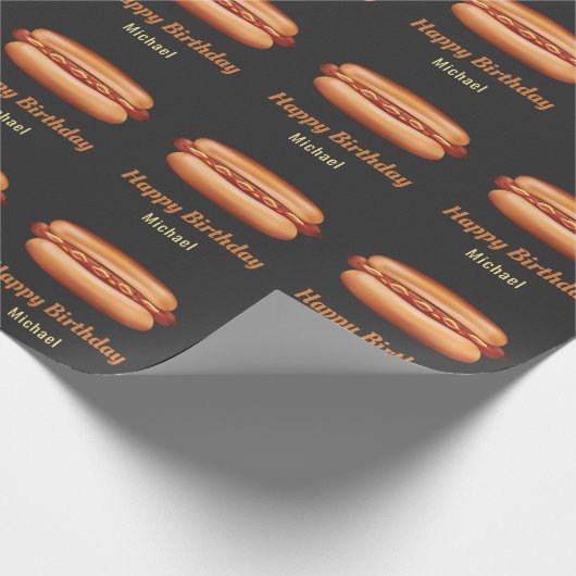 Hot Dog Fast Food Illustration Happy Birthday Geschenkpapier (Ecke)