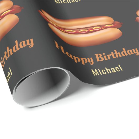Hot Dog Fast Food Illustration Happy Birthday Geschenkpapier (Rolleneckpunkt)