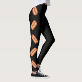 Hot Dog Fast Food Illustrationen auf schwarz Leggings