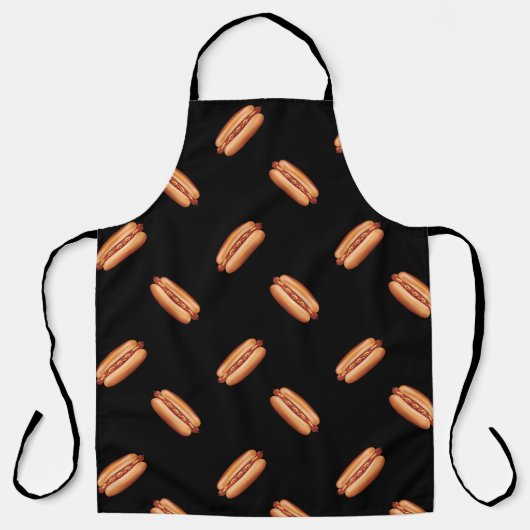 Hot Dog Fast Food Muster auf schwarzem Hintergrund Schürze (Vorderseite)
