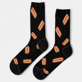 Hot Dog Fast Food Muster auf schwarzem Hintergrund Socken (Linkes Detail)