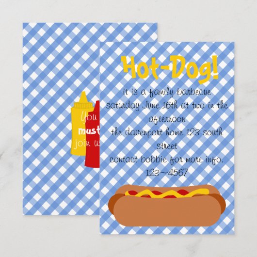 Hot Dog! Feier Einladung (Vorne/Hinten)