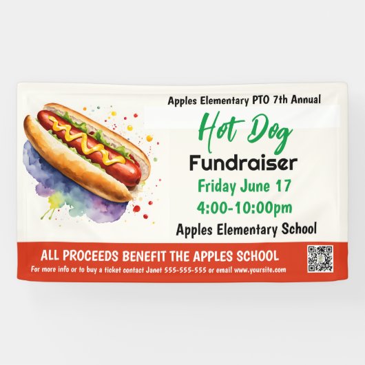 Hot Dog Fundraiser PTO PTA Church Banner (Horizontal)