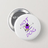 Hot Dog Funny Skifahren Mops Lila Jacket und Skis Button (Vorne & Hinten)
