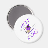 Hot Dog Funny Skifahren Mops Lila Jacket und Skis Magnet (Vorderseite/Rückseite)