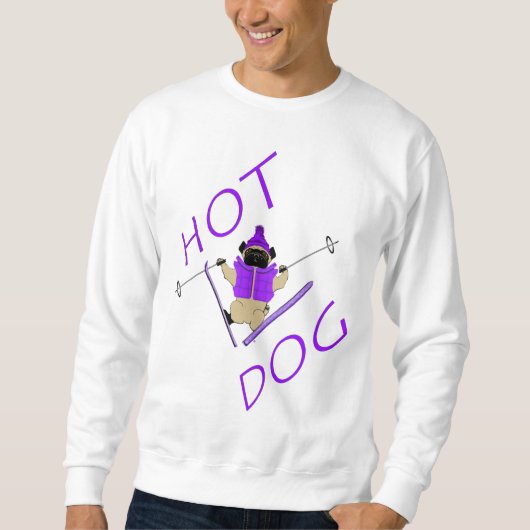 Hot Dog Funny Skifahren Mops Lila Jacket und Skis Sweatshirt (Vorderseite)