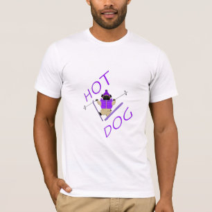 Hot Dog Funny Skifahren Mops Lila Jacket und Skis T-Shirt