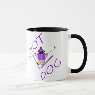 Hot Dog Funny Skifahren Mops Lila Jacket und Skis Tasse