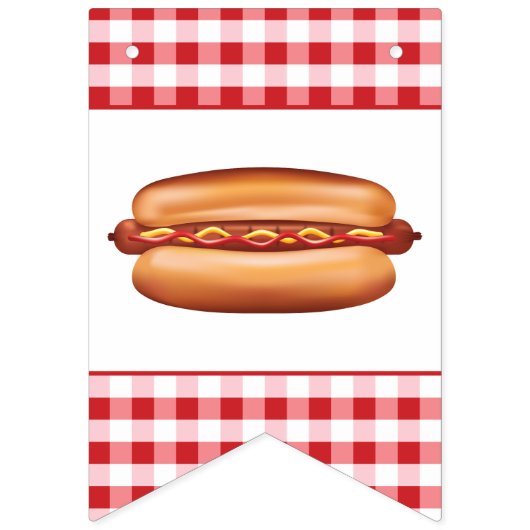 Hot Dog Grill Food auf Red Gingham Happy Birthday Wimpelkette (Erste Fahne)