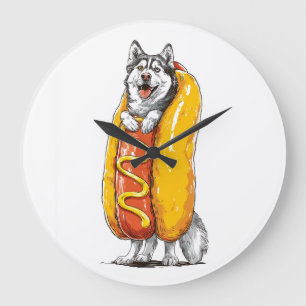 Hot Dog Husky � Lustiges Lebensmittelkostüm Große Wanduhr