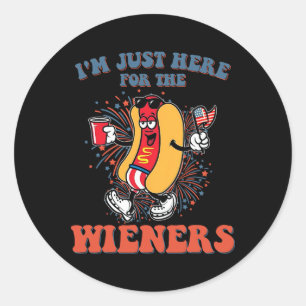 Hot Dog Ich bin nur hier für die Dackeln 4. Juli Runder Aufkleber
