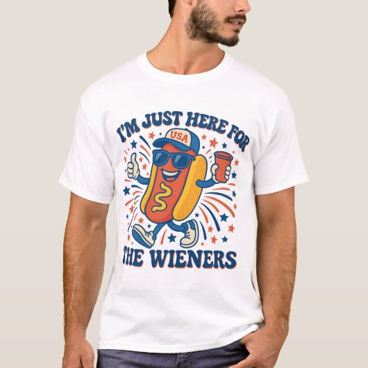 Hot Dog Ich bin nur hier für die Dackeln 4. Juli T-Shirt (Vorderseite)