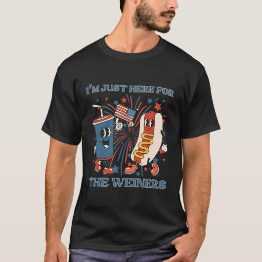 Hot Dog ich bin nur hier für die Dackeln 4. Juli T-Shirt (Vorderseite)
