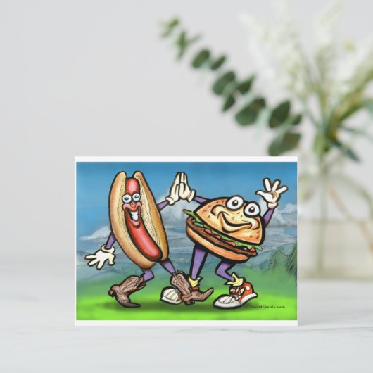 Hot Dog in Hamburger Postkarte (Stehend Vorderseite)