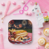 Hot Dog mit Amerika Text und Fireworks Pappteller (Party)