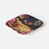 Hot Dog mit Amerika Text und Fireworks Pappteller (Gewinkelt)
