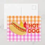 Hot Dog mit Bedingungen auf Gingham Postkarte (Vorne/Hinten)