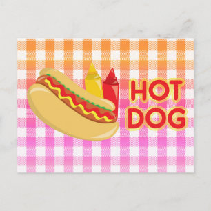 Hot Dog mit Bedingungen auf Gingham Postkarte