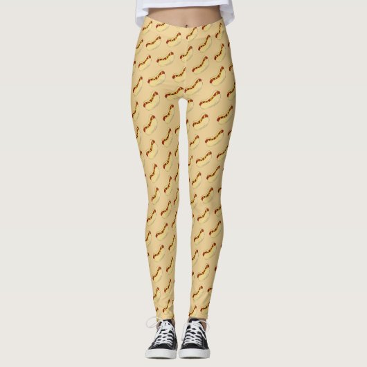 Hot Dog mit gelbem Senf Fast Food Feinschmecker Ho Leggings (Vorderseite)