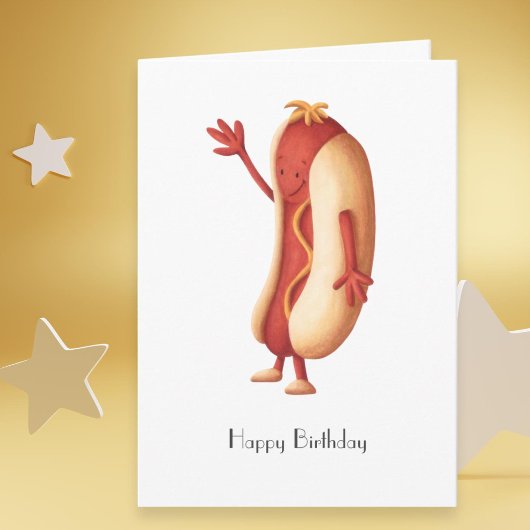 Hot Dog mit Mustard Happy Geburtstag Personalisier Karte