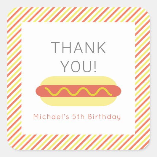 Hot Dog Moderner Rotgelber Kindergeburtstag Vielen Quadratischer Aufkleber (Vorderseite)