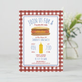 Hot Dog Mustard Red Gingham 4. Juli Party Einladung (Stehend Vorderseite)