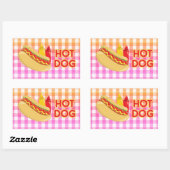 Hot Dog on Gingham Picnic Tablecloth w/Condition Rechteckiger Aufkleber (Blatt)