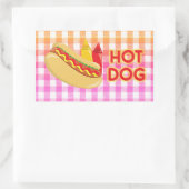 Hot Dog on Gingham Picnic Tablecloth w/Condition Rechteckiger Aufkleber (Tasche)
