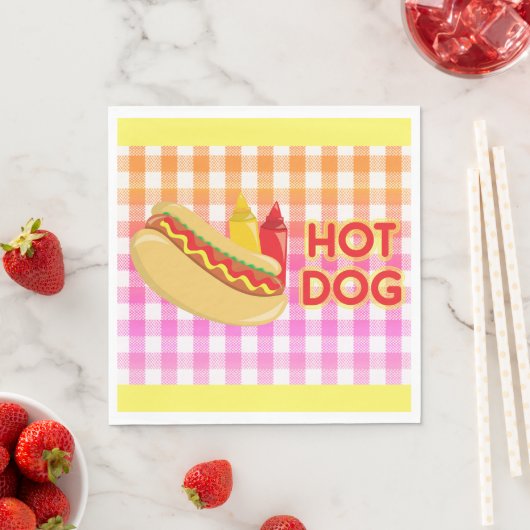 Hot Dog on Gingham Picnic Tablecloth w/Condition Serviette (Beispiel)