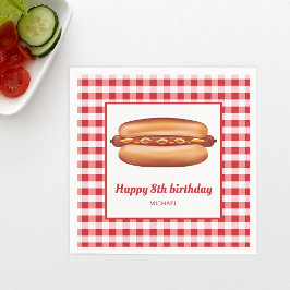 Hot Dog On Red Gingham Pattern Happy Birthday Serviette