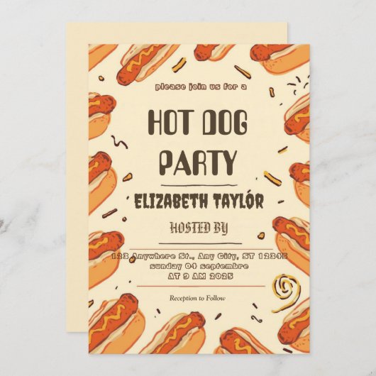 Hot Dog Party Invitation – Fun Food Celebration Einladung (Vorne/Hinten)