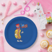 Hot Dog Patriotic Holding US Flag 4. Juli Pappteller (Party)