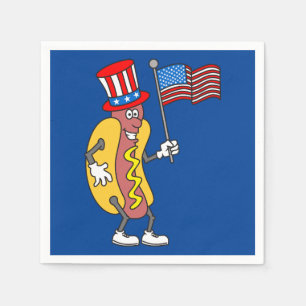 Hot Dog Patriotic Holding US Flag 4. Juli Serviette