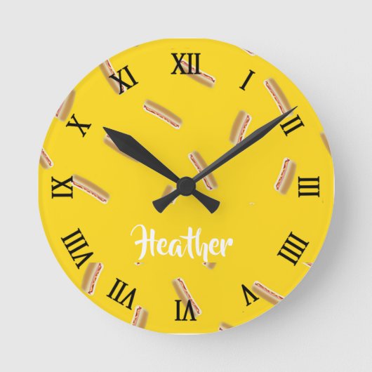 Hot dog pattern on yellow runde wanduhr (Vorderseite)