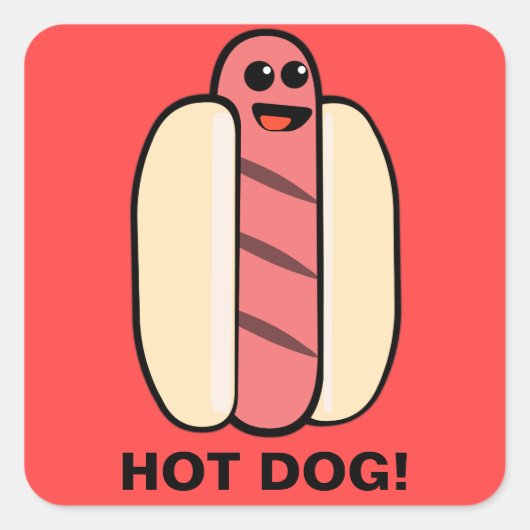 Hot Dog Quadratischer Aufkleber (Vorderseite)